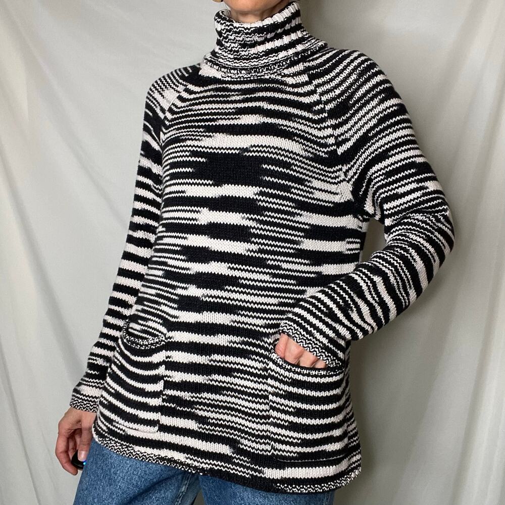 Chico's spacedye turtleneck chunky knit sweater‎ space dye black cream M - Picture 10 of 17